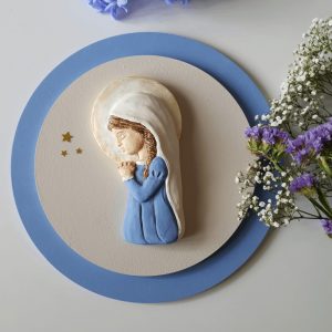 Virgen María Niña azul celeste. 25cm.